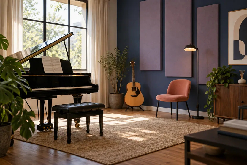 Uma sala imaginada para aprender. Cena ilustrativa para Clave Escola de Música.